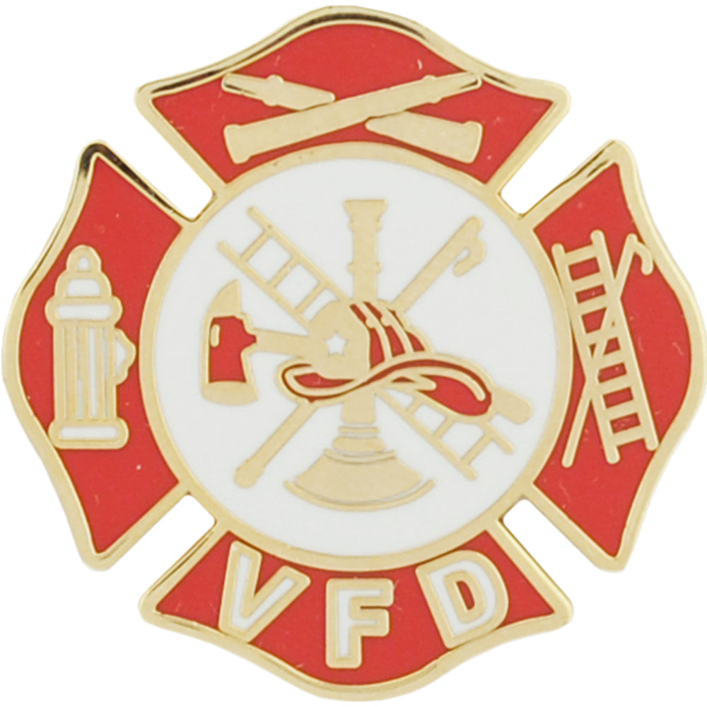 FIRE & EMS, Fire Department LOGO VFD - Original Artwork, Expertly Designed PIN Red White - 1"