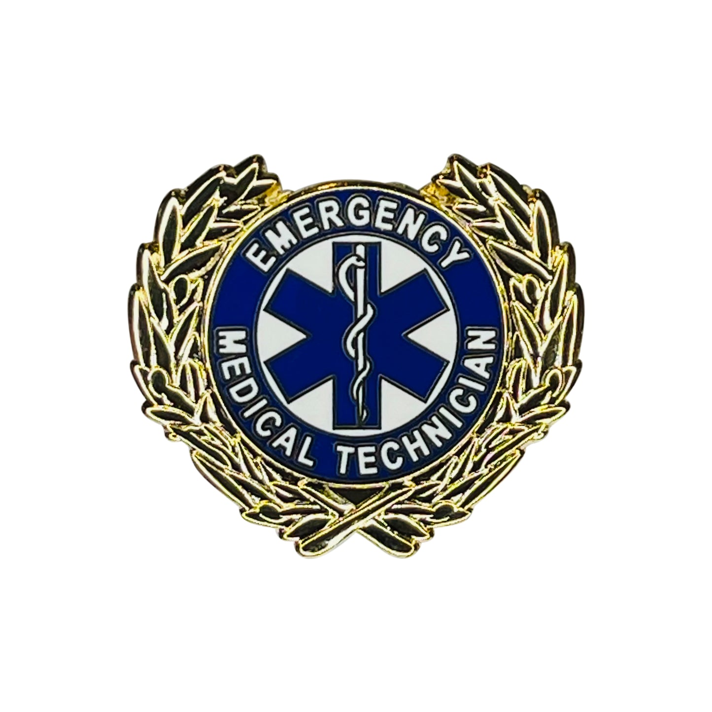 FIRE & EMS, EMERGENCY MEDICAL TECHNICAN LOGO WREATH - Original Artwork, Expertly Designed PIN - 1"
