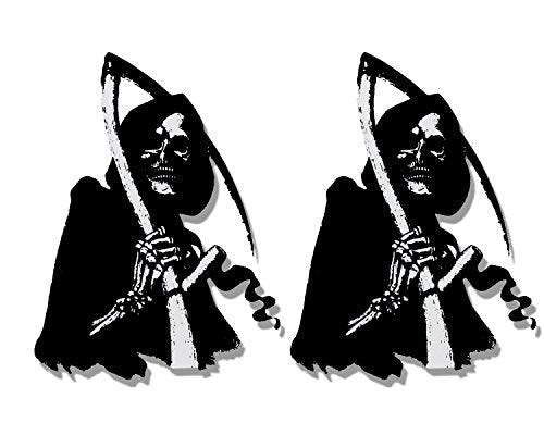 2 x SKULL REAPER/SIE - Small, Bikers Motorcycle Helmet, Sticker DECAL (Pair) - 3"