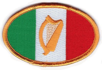 The Irish Flag Oval Harp PATCH, Superior Quality Iron-On / Saw-On Embroidered Patch - Each one is individually carded an