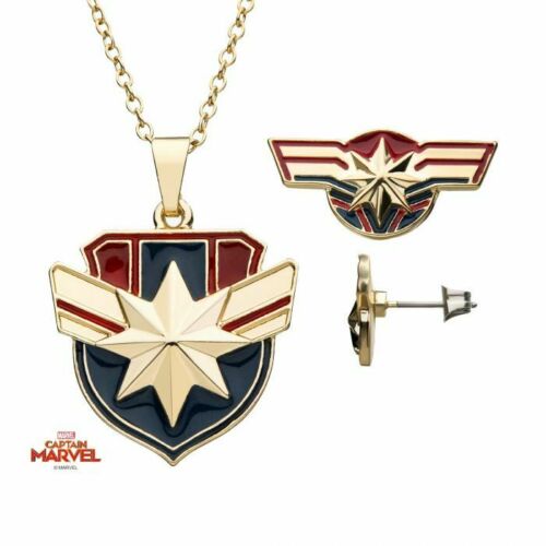 Captain Marvel - Officially Licensed Stud Earrings and Pendant with Chain Set