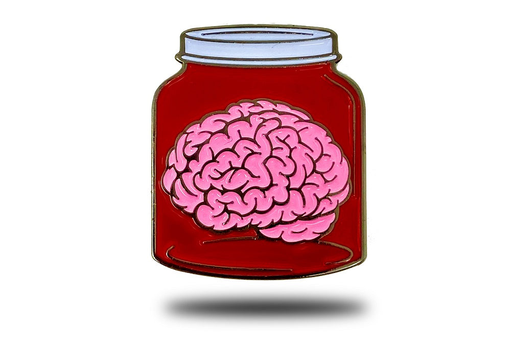 BRAIN IN A JAR PIN - Novelty Funny Brain in a Mason Jar, Cute Enamel Lapel PIN, RED - 3 cm x 2.7 cm