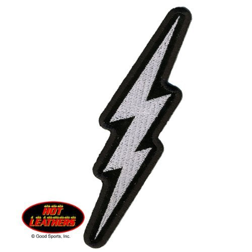 SILVER LIGHTENING BOLT, Iron-On / Saw-On Rayon PATCH - 2" x 5"