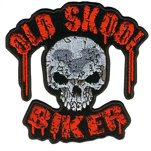 OLD SKOOL BIKER, High Thread Iron-On/Saw-On Rayon Hook & Loop Fastener - PATCH - Size - 4" x 4"