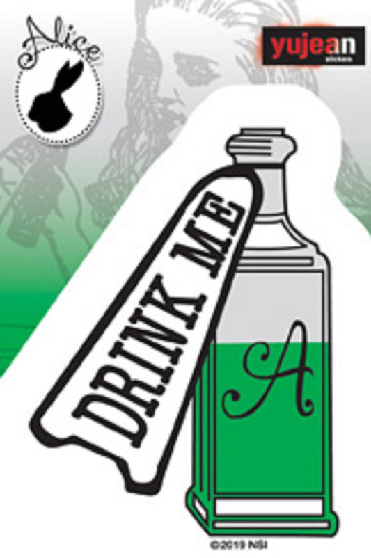 ALICE DRINK ME MINI STICKER - Drink Me Orignal Artwork Premium In / Out Door Decal STICKER, Size - 3.2" x 2.5"