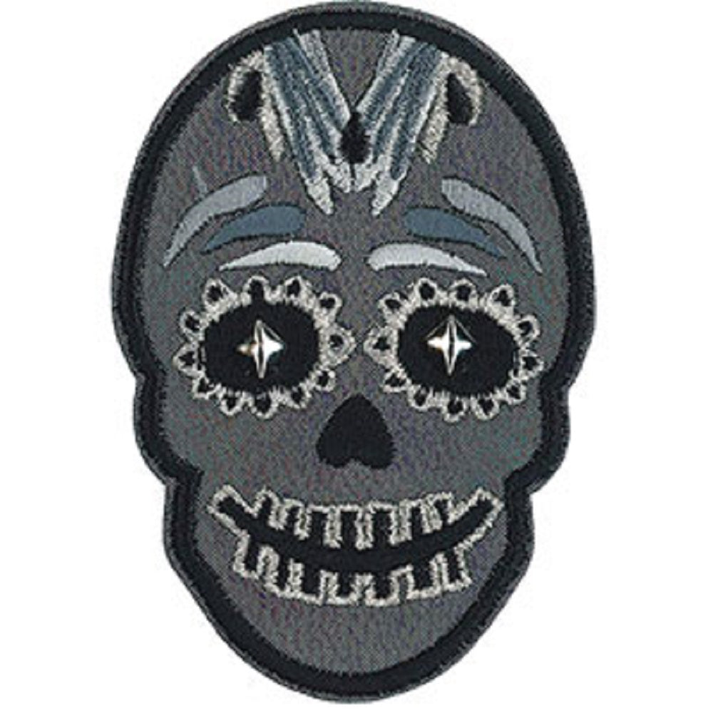 SKULLS & SKELETONS PATCH - CANDY SKULL GREY - Embroidered Iron-On / Sew-On Original Artwork PATCH - 2.5" x 3.6"