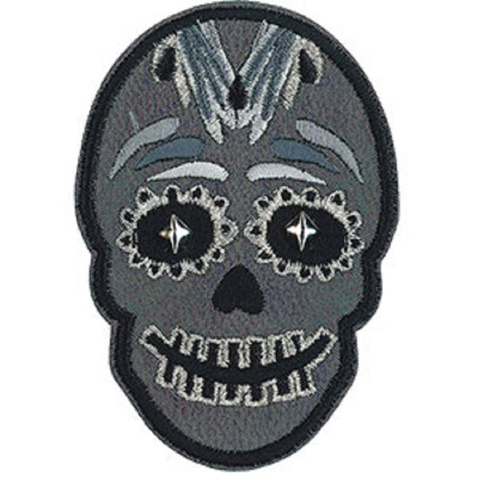 SKULLS & SKELETONS PATCH - CANDY SKULL GREY - Embroidered Iron-On / Sew-On Original Artwork PATCH - 2.5" x 3.6"