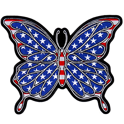 PATRIOTIC BUTTERFLY, Iron-On / Saw-On Rayon PATCH - 9" x 7", Exceptional Quality