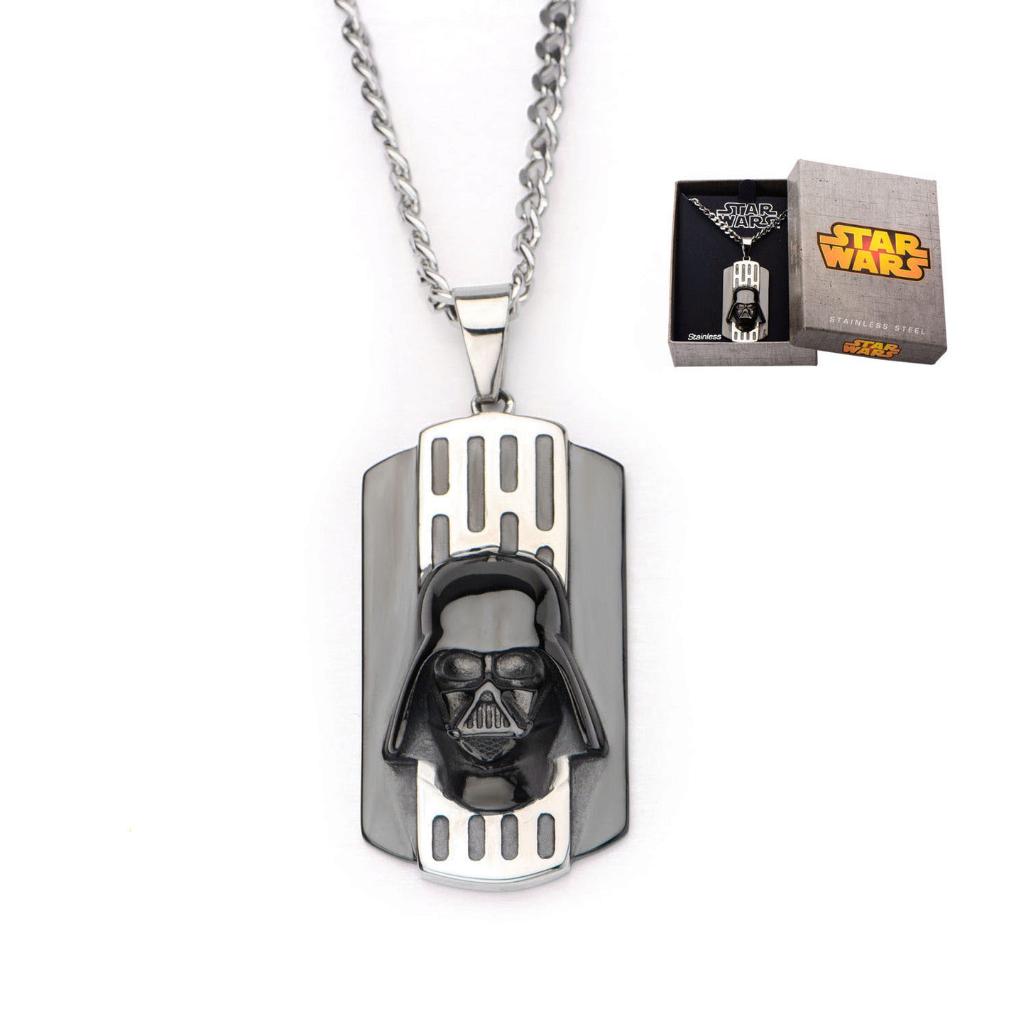 STAR WARS 3D DARTH VADER DOG TAG PENDANT NECKLACE - Officially Licensed Stainless Steel Pendant Necklace for Men w/ 22" Chain