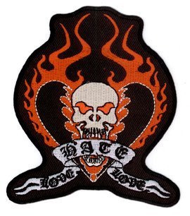 vulture kulture - love hate love biker patch - 3.5" x 4" - embroidered patch