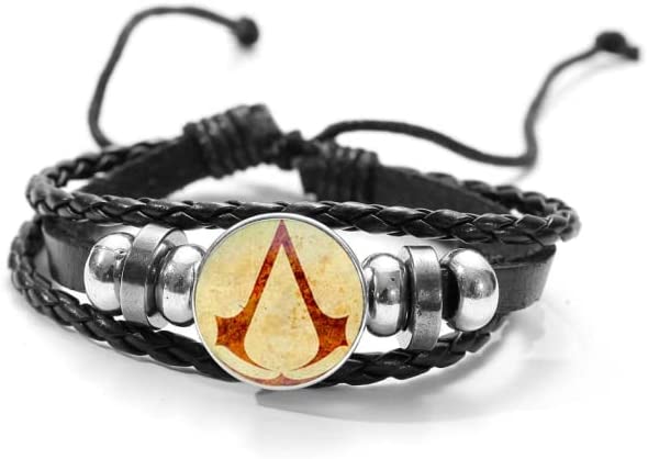 Game Bravo Faith Charm Bracelet, The Assassin's Creed Red with Glass Photo Dome Button Multilayer PU Leather Wristband - Black