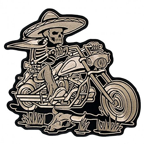 SOMBRERO SKELETON RIDER, High Quality Iron-On / Saw-On, Heat Sealed Backing Rayon XL PATCH - 11" x 10"