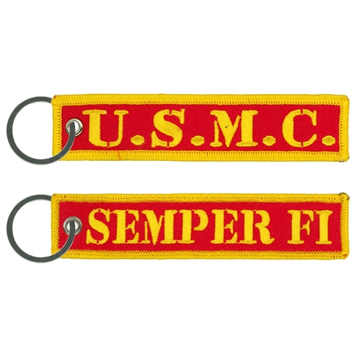 U.S.M.C. SEMPER FI KEY CHAIN FOB - USA American Patriotic Double Sided Full Thread Embroidered Rayon Keychain - 1" x 5"