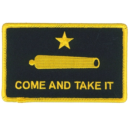 COME AND TAKE IT, BULLET PATCH - Yellow Bullet in Black,Thread Iron-On Heat Sealed Backing Sew-On PATCH - 4" x 3"