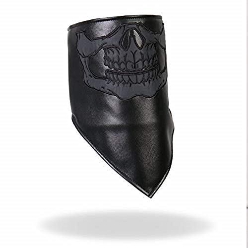 REFLECTIVE SKULL FACE - Premium Black Leather NECK WARMER, Licensed Original