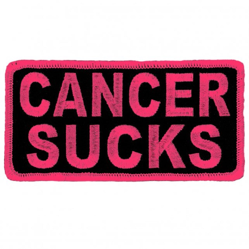 CANCER SUCKS in Pink Letters, Bikers PATCH, Thread Iron-On Heat Sealed Backing / Sew-On Embroidered PATCH - 4" x 2"