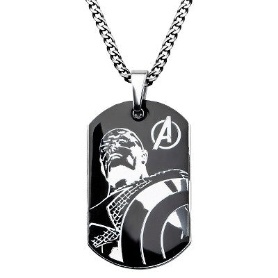 Marvel Comics Men's Stainless Steel Captain America Dog Tag Chain Pendant Necklace, 24"