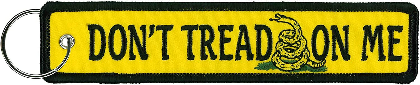 DON'T TREAD ON ME, FOB KEYCHAIN - Double Sided High-Quality Full Thread Embroidered Rayon Biker FOB Keychain - 1.25" x 6.2"