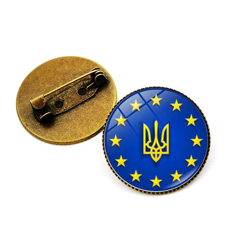 "UKRAINE COAT OF ARMS PIN, The Famous Ukrainian Symbol w/ The Classic Raised Bright Epoxy Oval Dome & Bronzed Back Lapel PIN"