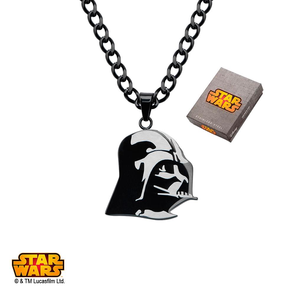 STAR WARS ETCHED DARTH VADER NECKLACE - Officially Licensed Stainless Steel Black Plated Pendant Necklace w/ 22" Chain