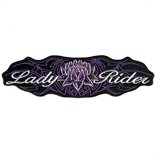 LADY RIDER LOTUS, Iron-On / Saw-On Rayon PATCH - 4" x 1", Heat Sealed Backing