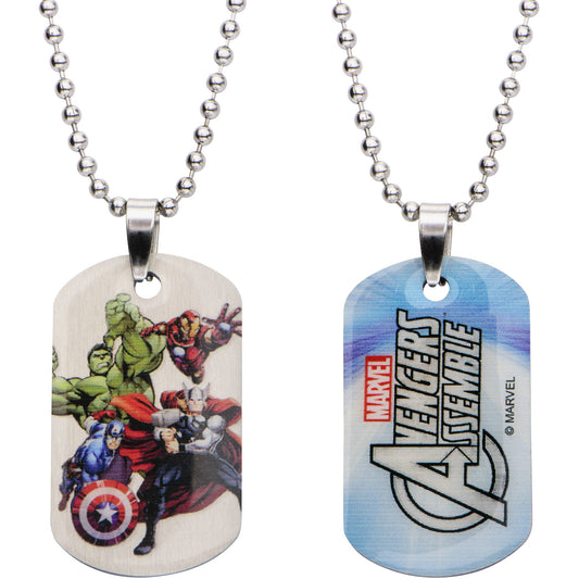 Marvel Comics Boys' Stainless Steel Avenger Characters Dog Tag Chain Pendant Necklace, 16"