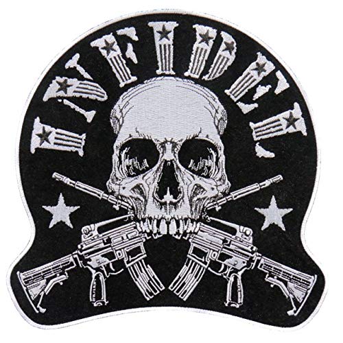 Infidel - Iron On Patch, Licensed Original Embroidered Skull Artwork, 9" x 9"