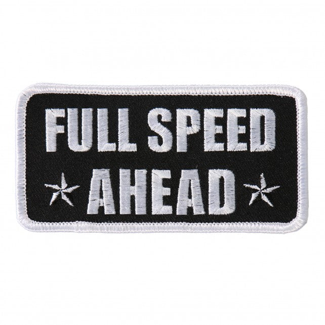 FULL SPEED AHEAD, Iron-On / Saw-On High Thread Embroidered Rayon PATCH - 4" x 2", Exceptional Quality