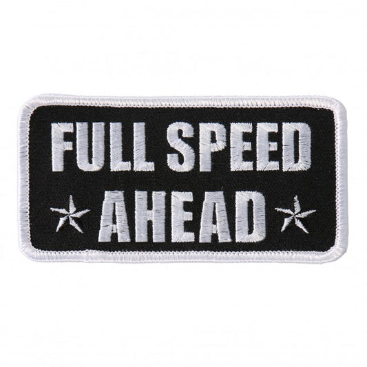 FULL SPEED AHEAD, Iron-On / Saw-On High Thread Embroidered Rayon PATCH - 4" x 2", Exceptional Quality
