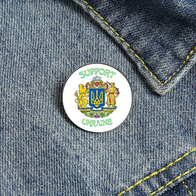 "UKRAINE COAT OF ARMS SYMBOL PIN, The Famous Ukrainian Symbol w/ White Background Brooch Badge Button Pin, .79"" / 2cm"