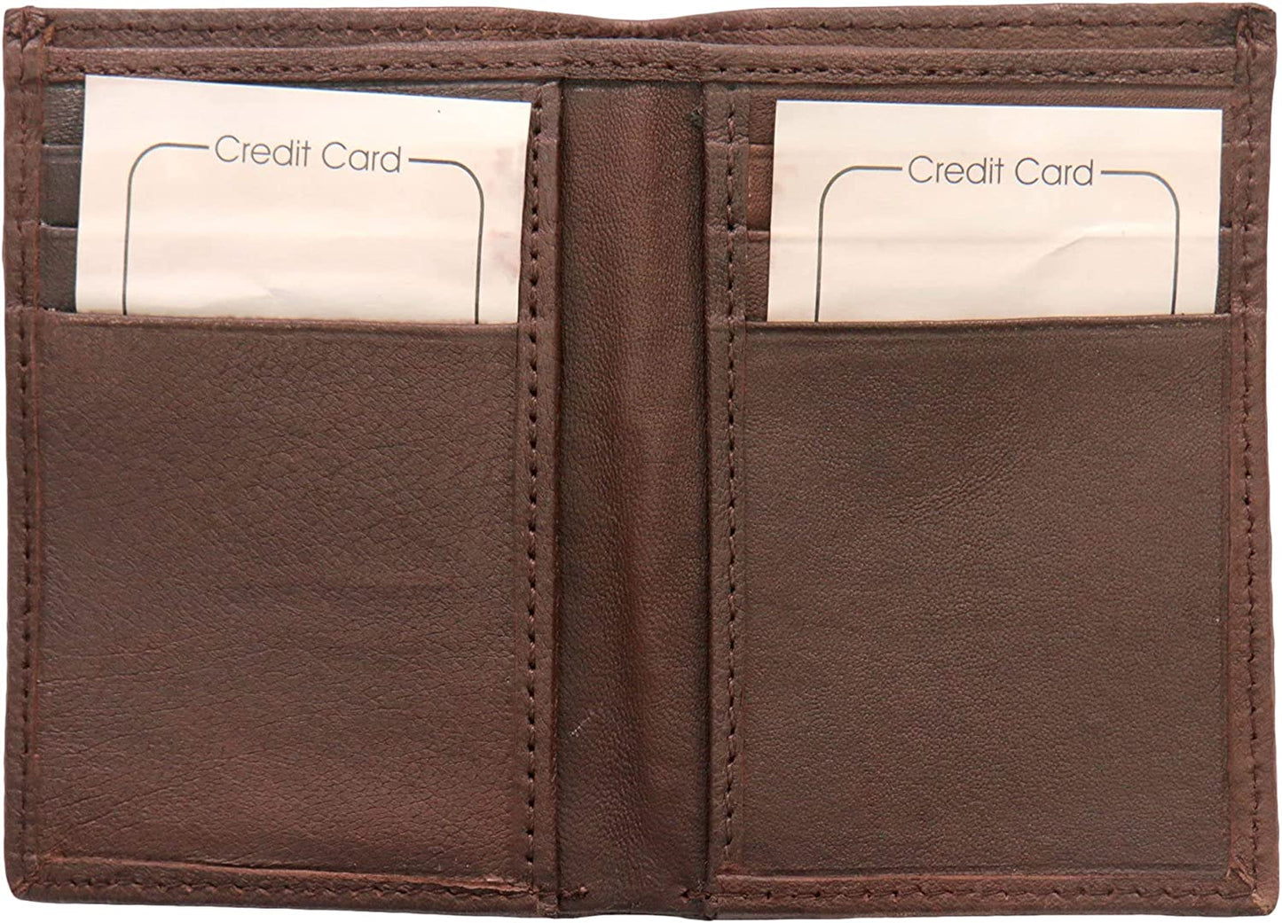 Credit Card Holding, Wallet - Genuine Lambskin Leather, Six Slots Credit Card Holder Bifold Leather Wallet, Size - S, Brown