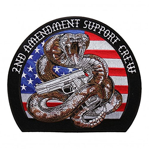 RATTLER 2ND AMENDMENT SUPPORT CREW, Embroidered Iron-On / Saw-On, Heat Sealed Backing Rayon PATCH - 9" x 8"