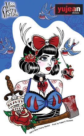 Miss Cherry Martini - SNOW - 5.25" x 3.75" - Extra Long Lasting, In/Outdoor, All Weather/UV Resistant, Die-Cut Vinyl STI