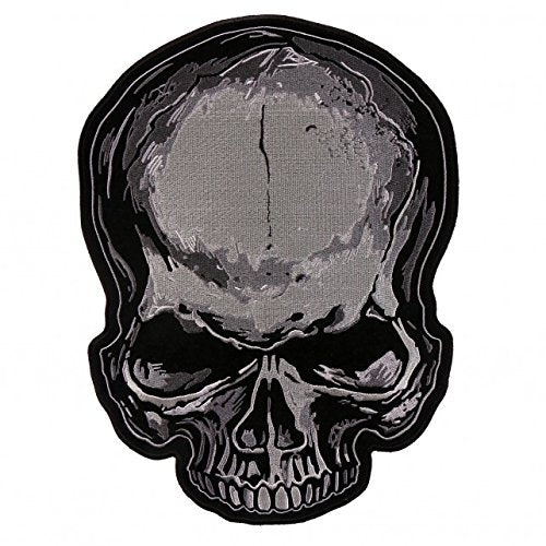 JUMBO SKULL GRAY, High Thread Embroidered Iron-On / Saw-On, Heat Sealed Backing Rayon PATCH - 4" x 3"