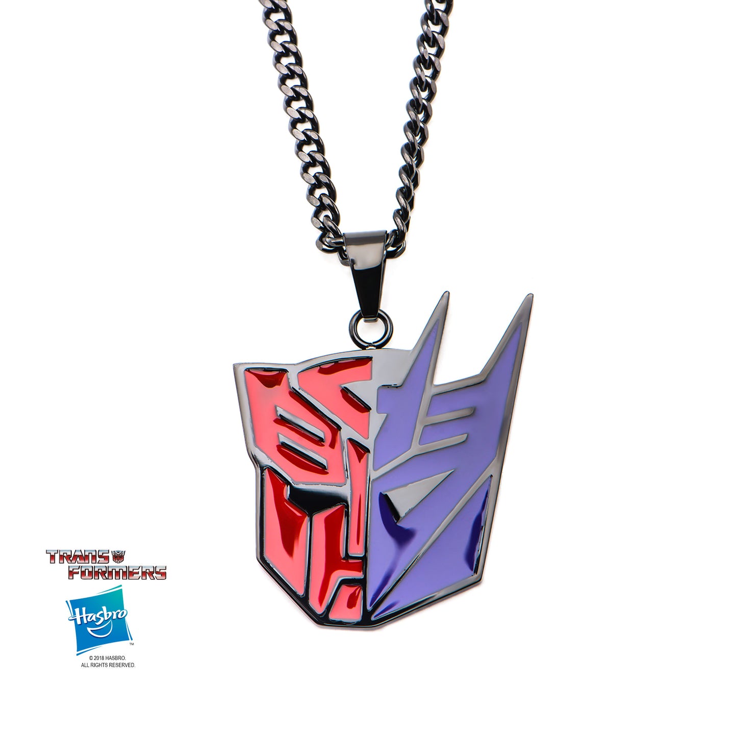 INOX Transformers Split Symbol Black PVD Plated Pendant Stainless Steel Necklace