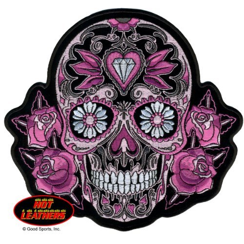 PINK SUGAR SKULL AND ROSES, Iron-On / Saw-On, Heat Sealed Backing Rayon PATCH - 4" x 4"