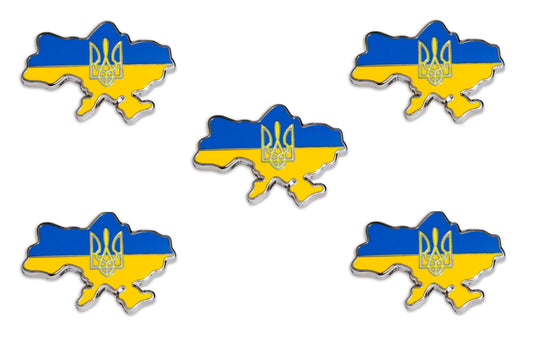 "MAP of Ukraine Flag PINs w/ The Coat of Arms Symbol Enamel Lapel PIN, 1"" - 5 Pieces"