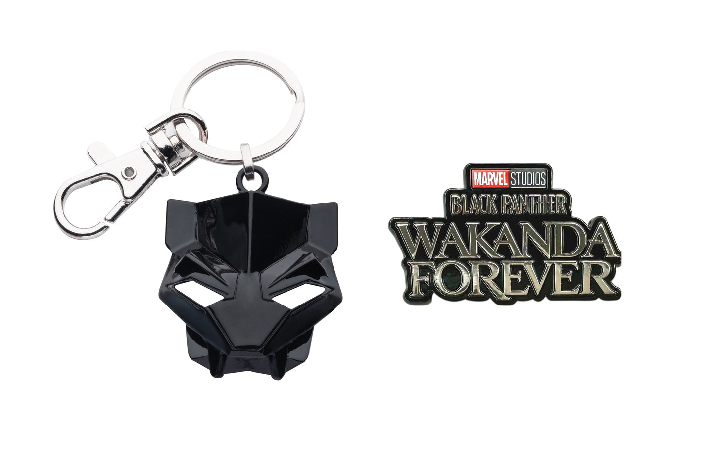 Official Marvel's BLACK PANTHER 3D HEAD MASK KEYCHAIN + WAKANDA FOREVER PIN, Combo Keychain & Pin