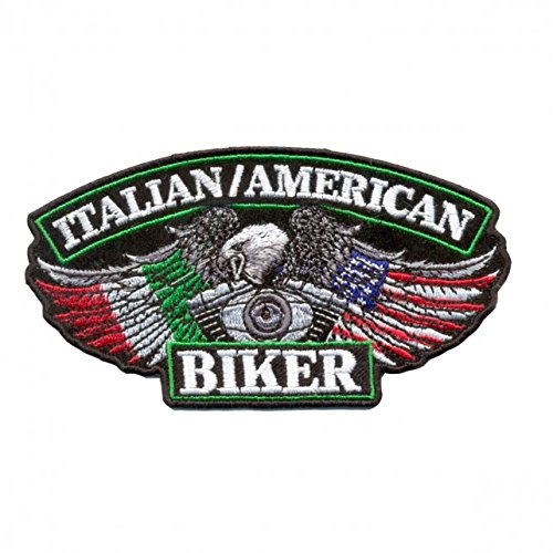 ITALIAN/USA BIKER FLAGS, Iron-On / Saw-On Rayon PATCH - 5" x 3", Heat Sealed Backing