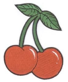 NSI - RIPE CHERRY, GREEN STEM - 2.75" X 3" - High Quality, Decorative Embroidered Patch
