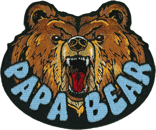 PAPA BEAR, PATCH - High Thread Iron-On Heat Sealed Backing Sew-On Biker's Patch - 3.5" x 3"