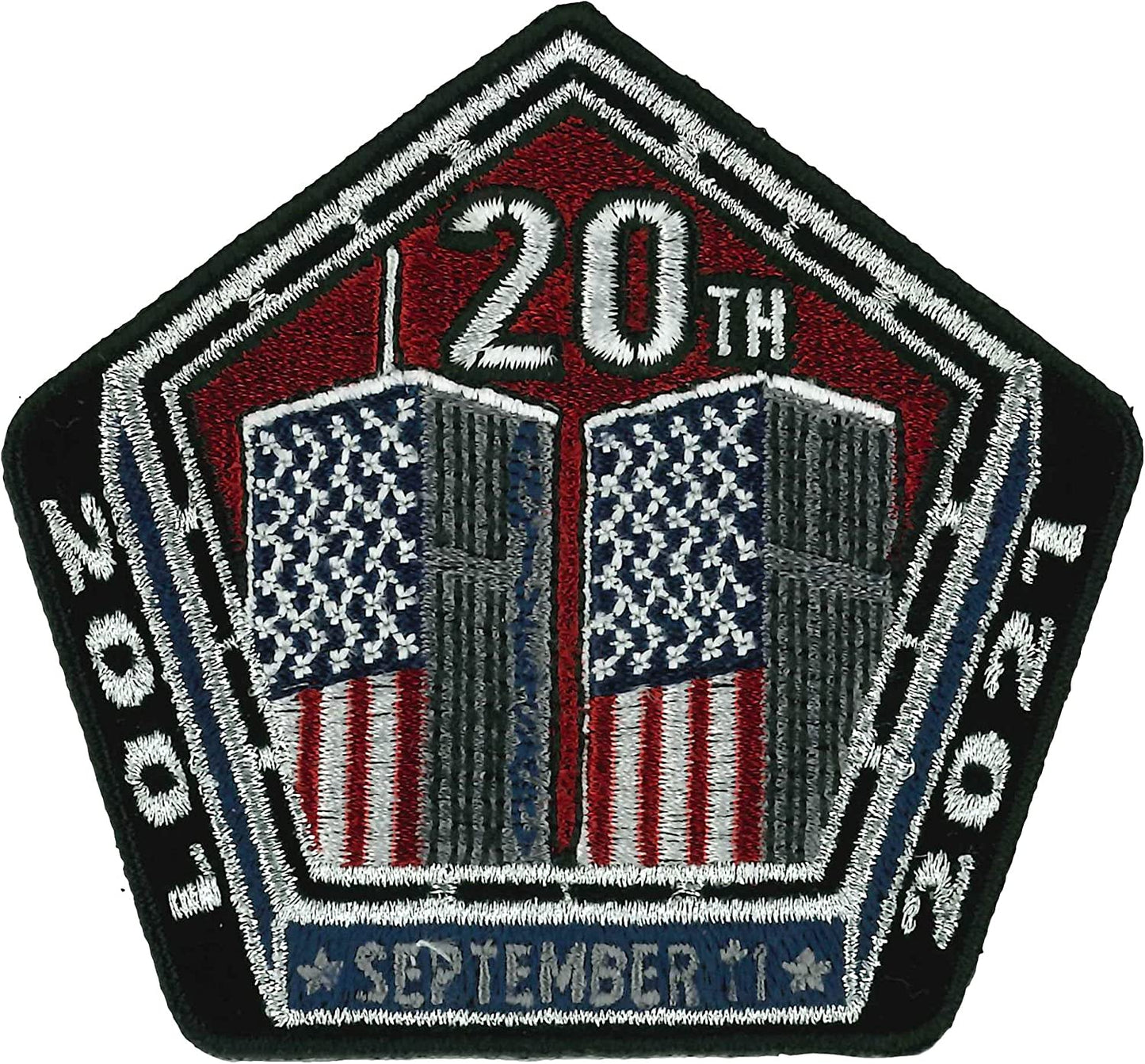 9/11 - 20th Anniversary 2001 - 2021 September 11 Pentagon & Towers, PATCH - High Thread Iron-On Heat Sealed Backing Sew-On Patch - 4" x 2"