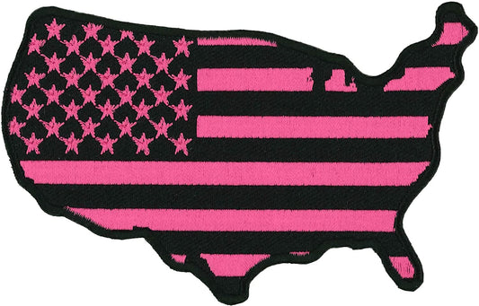 US MAP PINK COUNTRY FLAG PATCH, US Flag Embroidered Artwork Heat Sealed Backing Sew-On / Iron-On Patch - 4" x 2.75"