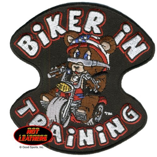 BIKER IN TRAINING KIDS "TEDDY BEAR BIKER CHILDREN'S DESIGN", Iron-On / Saw-On Rayon PATCH - 4" x 4"