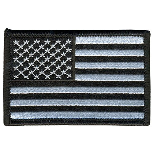 BLACK & WHITE AMERICAN FLAG, Thread Iron-On/Saw-On Rayon Hook & Loop Fastener - PATCH - Size - 3" x 2"