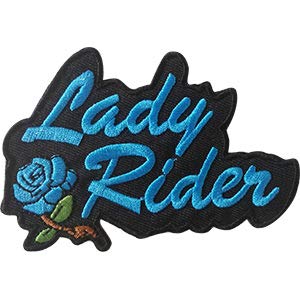 Motorcycles Lady Rider Blue Rose - Sew Iron on, Embroidered Original Artwork - Patch - 2.5" X 3.7"