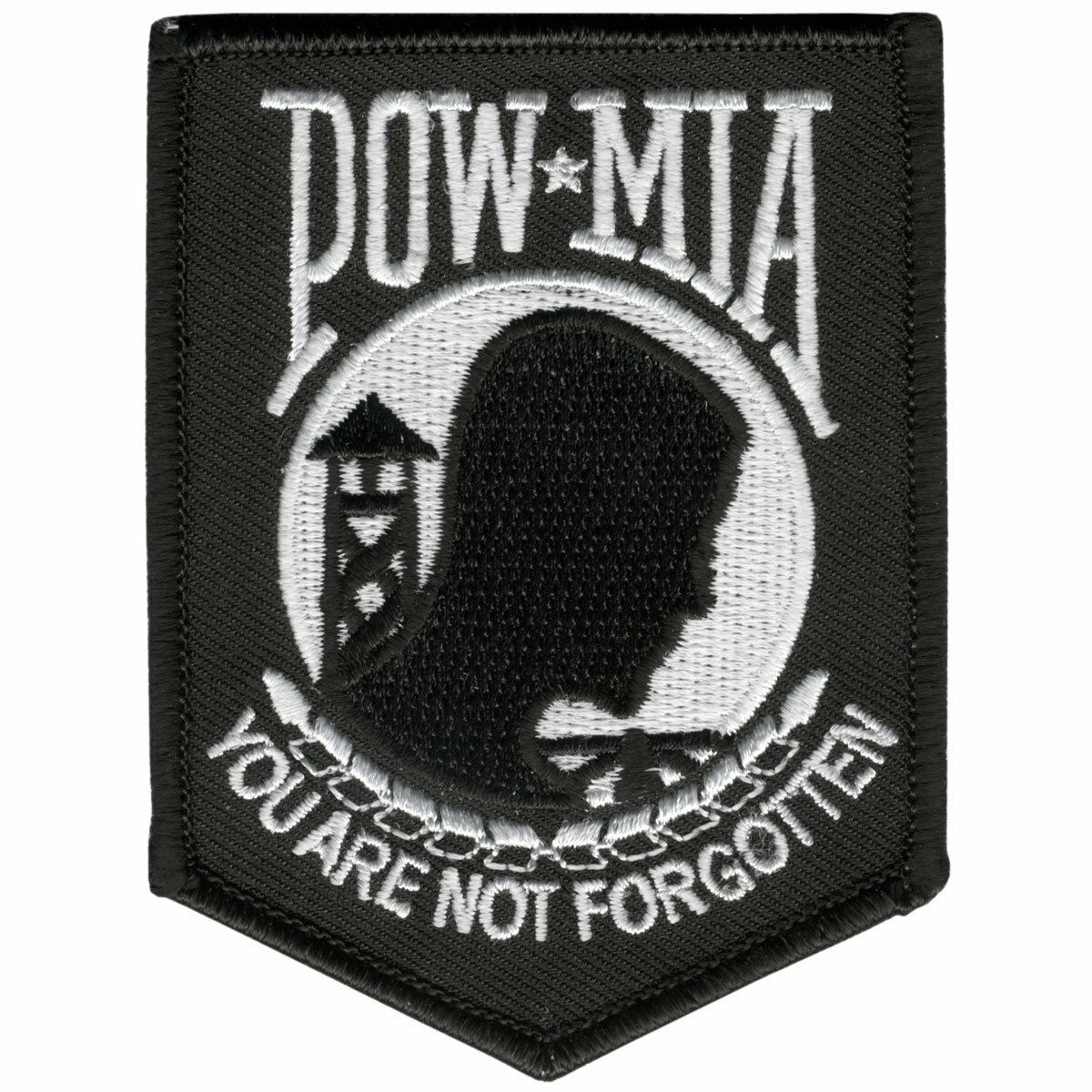 POW MIA YOU ARE NOT FORGOTTEN, EMBROIDERED Iron-On / Saw-On Rayon PATCH - 3.25" x 2.5"