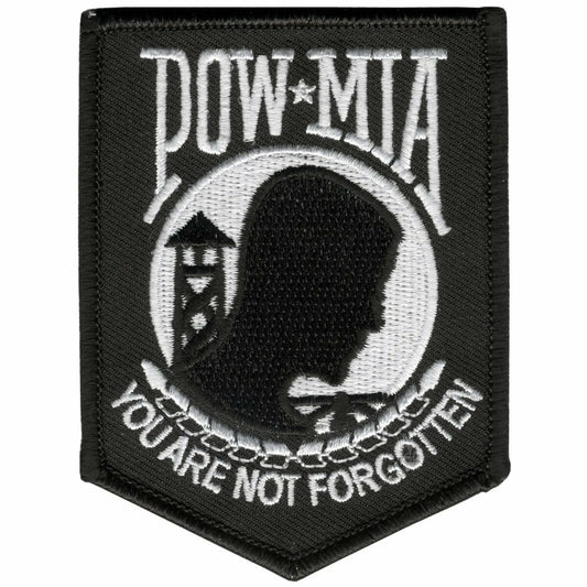 POW MIA YOU ARE NOT FORGOTTEN, EMBROIDERED Iron-On / Saw-On Rayon PATCH - 3.25" x 2.5"