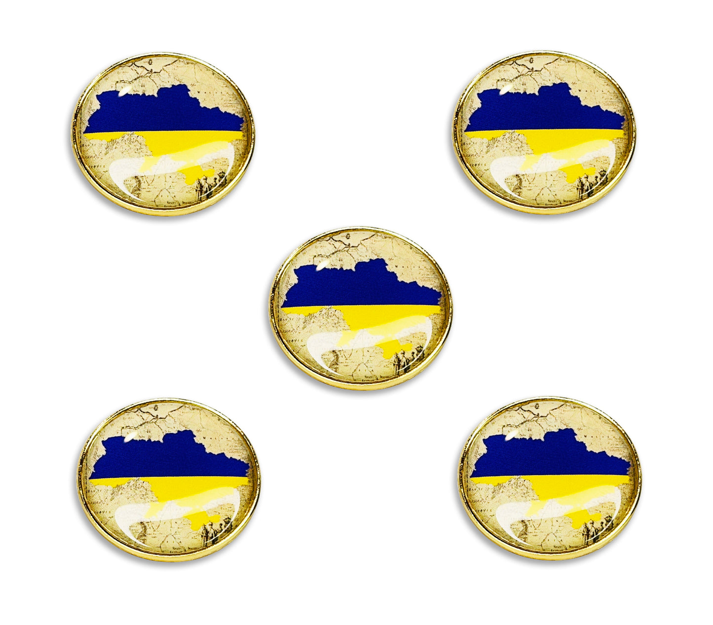 "5-Pack, UKRAINE FLAG MAP PINS, Super Shiny Bright Ukrainian Flag Lapel Pins - 5 Pieces"