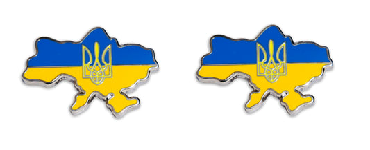 "MAP of Ukraine Flag PINs w/ The Coat of Arms Symbol Enamel Lapel PIN, 1"" - 2 Pieces"